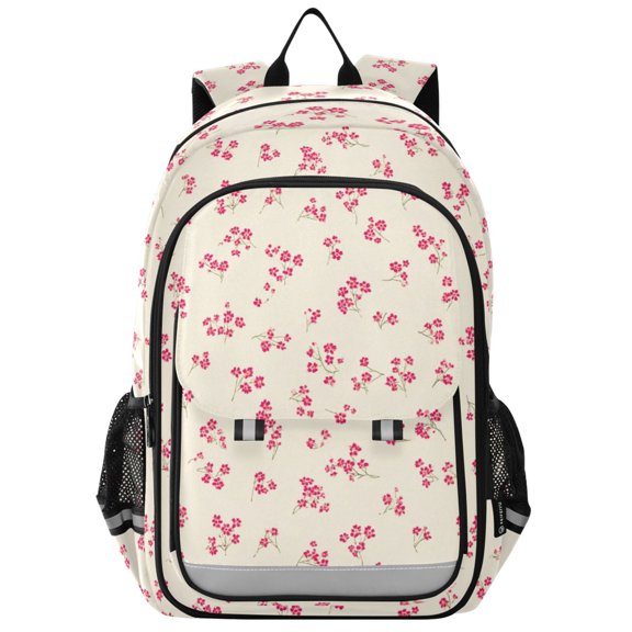 School Backpack for Teens 17L Lightweight Bookbag with Reflective Strips Tiny Red Floral Pattern