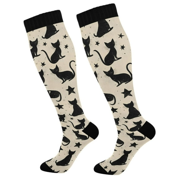 joogoo Cat and Stars Long Socks Women Men Knee High Sock