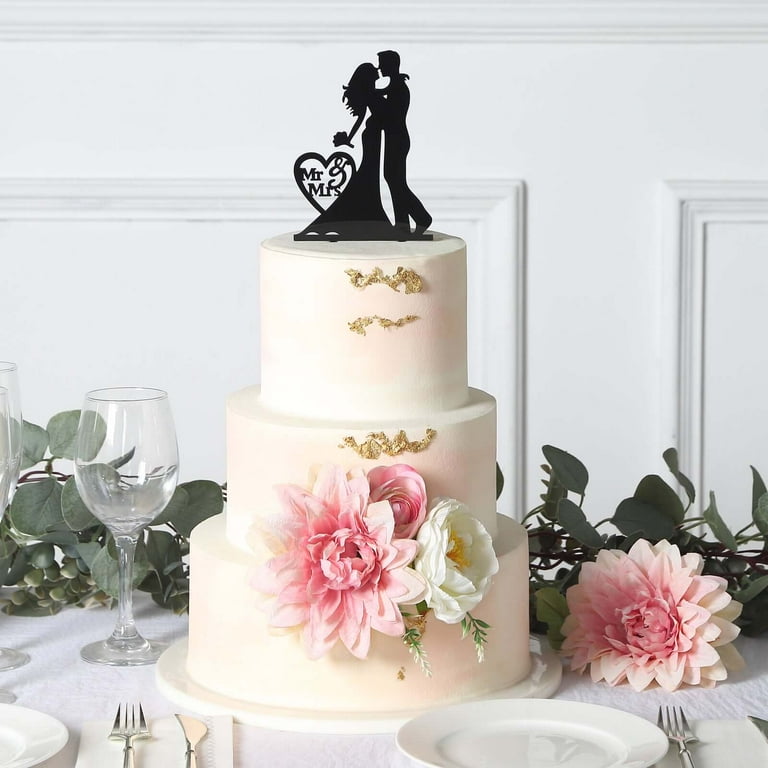 Silhouette Wedding Cake Topper ~ Bride And Groom Mr And Mrs With Date ~ Detailed Acrylic Cake Topper [99ud] | MakerPlace By