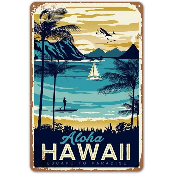 Tin Sign Retro Style Aloha Hawaii Bar Room Metal Sign Home Wall Decor 8 x 12 inches