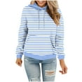 thumbnail image 3 of DDAPJ pyju Hooded Sweatshirts for Women Striped Pullover Hoodies Fall Casual Sports Hoody Top with Kangaroo Pocket Light Blue L, 3 of 6