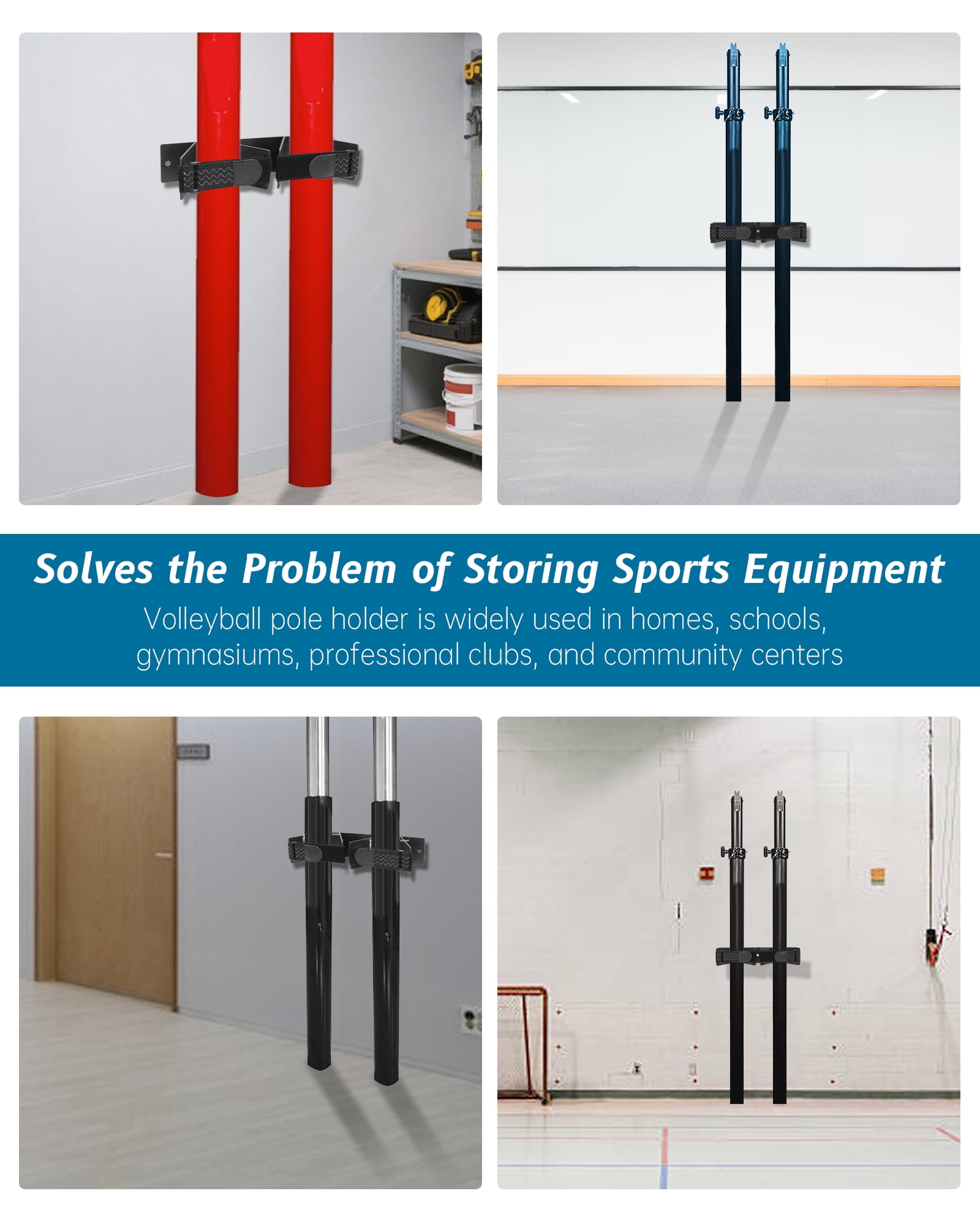 Volleyball Upright Pole Storage, Indoor Volleyball Poles Wall Rack, Efficient club storage Fit for Volleyball Badminton and Tennis