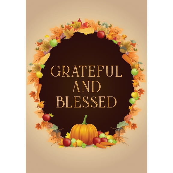 America Forever Grateful Blessed Garden Flag 12.5 x 18 Inch Outdoor Yard Decorative Seasonal Fall Leaves Apple Autumn Wreath Thanksgiving Pumpkin Flag