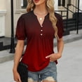 thumbnail image 2 of YUGYXL 2025 Gradient Color Shirts for Women Short Sleeve Henley Blouses Puff Sleeve V Neck Fashion Tops Wine XXL, 2 of 6