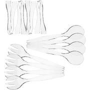 Set of 12 - Heavy Duty Disposable Plastic Serving Utensils, Four 10" Spoons 10" Forks, and Four 6-1/2" Tongs,Clear