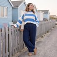 thumbnail image 5 of Womens Long Sleeve Oversized Striped Crew Neck Loose Fit Knitted Sweaters, XL, 5 of 7