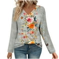 thumbnail image 2 of HOMBOM V-Neck T-Shirts for Women Trendy Gray Graphic Floral Tops Long Sleeve Womens Relaxed Fit, 2 of 7