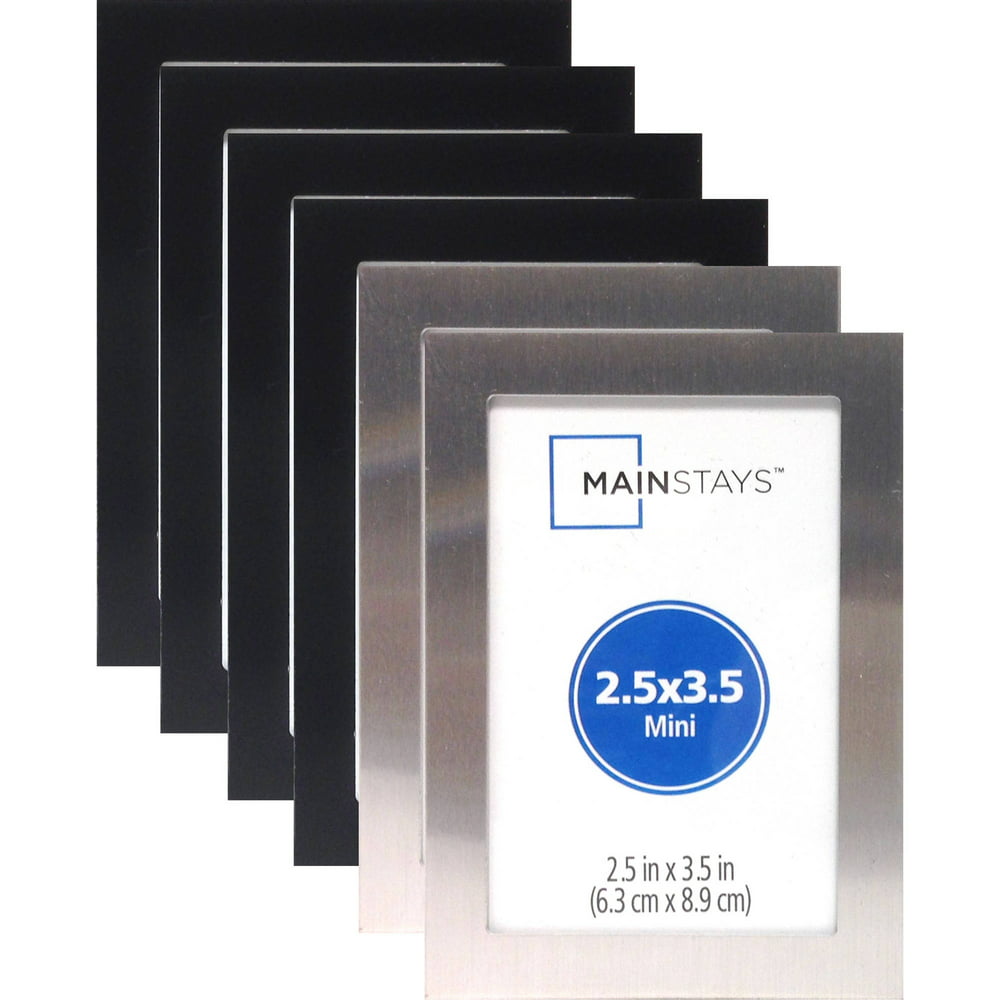 2.5" x 3.5" Metal Mini Frame Assortment, Set of 6 (4 Black and 2 Silver