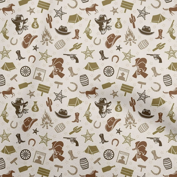 oneOone Velvet Brown Fabric Cowboy Sewing Material Print Fabric By The Yard 58 Inch Wide-aA