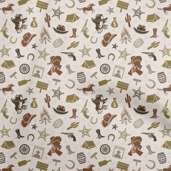 oneOone Polyester Spandex Brown Fabric Cowboy Sewing Craft Projects Fabric Prints By Yard 56 Inch Wide-aC