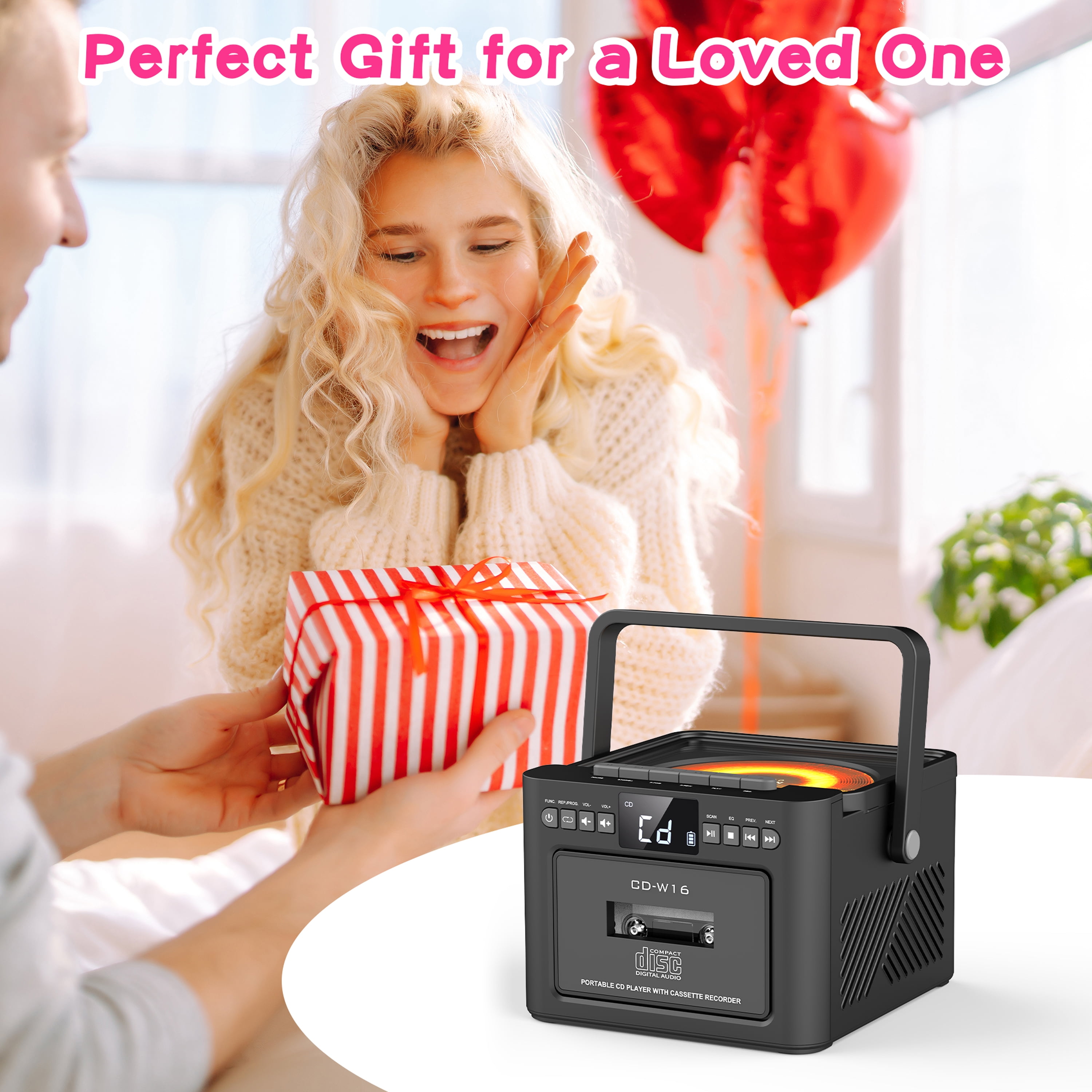 Free Shipping! Greadio Portable Bluetooth CD Cassette Player with