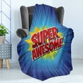thumbnail image 4 of Wording Soft Flannel Fleece Throw Blanket, Comic Book Design with Half Tone and Lines Background Super Words, Cozy Plush for Indoor and Outdoor Use, 70" x 90", Red Blue Yellow, by Ambesonne, 4 of 5