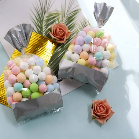 Efavormart 100PCS - 4"x9" Metallic Silver Accented Cellophane Bags with Twist Ties, Candy Bags, Bakery, Cookies, Dessert, Treat Bags, Wedding Gifts