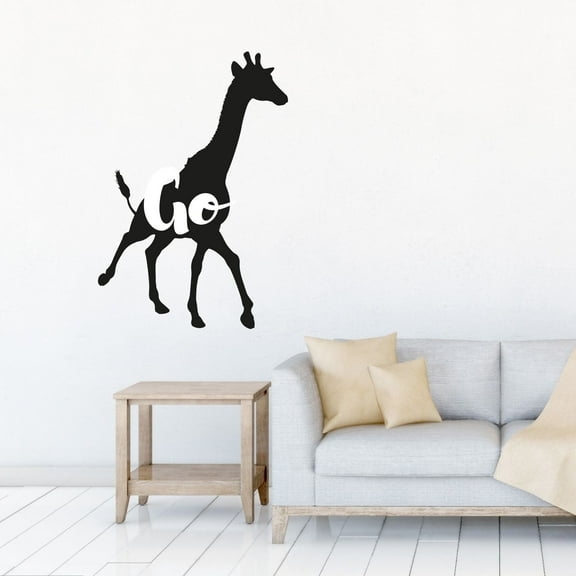 Go - Giraffe Beautiful Animal Silhouette Giraffe Cute Baby Giraffe Design Vinyl Wall Art Wall Sticker Wall Decal Home Kids Nursery Room Study Room Boys Girls Wall Decor Design Size(10x8 inch)