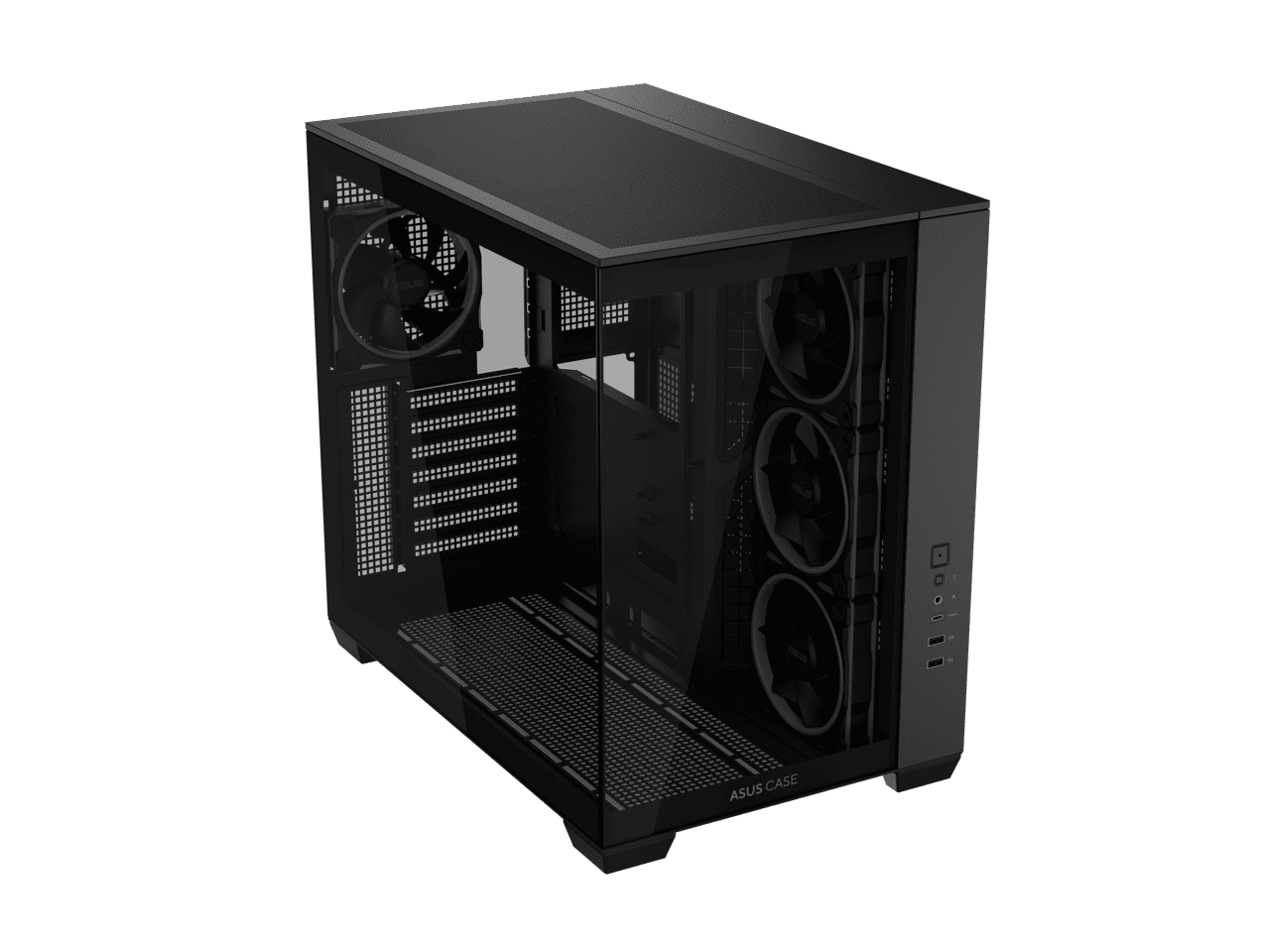 ASUS A32 PLUS Black ATX gaming PC case, support 360mm radiators and 420mm graphics cards, dual-chamber chassis for independent cooling zones, four pre-installed ARGB fans and clean cable management
