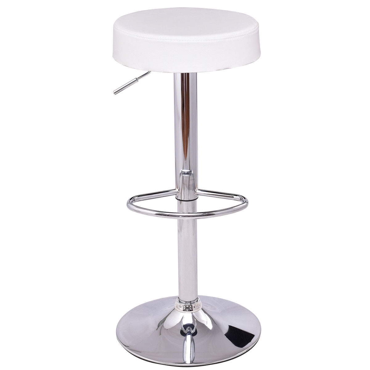 Gymax 1 Pc Bar Stool Round Leather Seat Chrome Leg Adjule Gymax 1 Pc Bar Stool Round Leather Seat Chrome Leg Adjule Hydraulic Swivel White