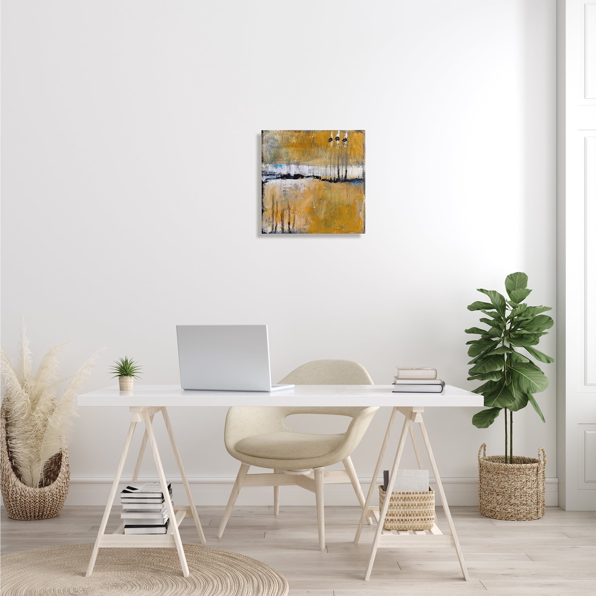 Urban Yellow Black Paint Abstraction Industrial Shapes Abstract Gallery-Wrapped Canvas Print Wall Art, 17x17
