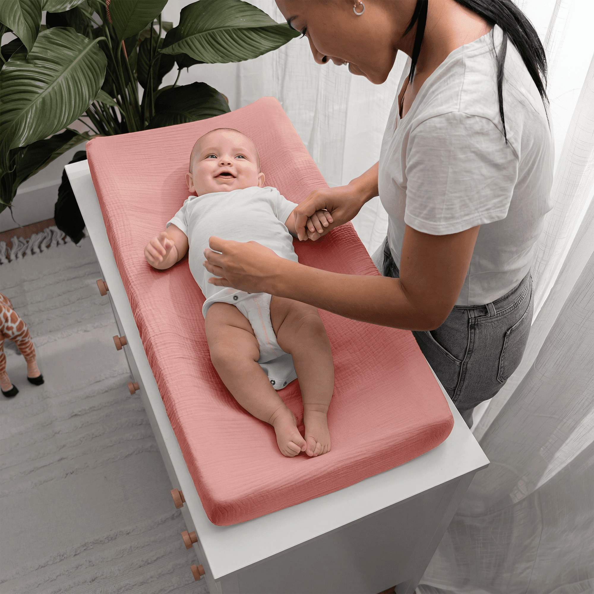 Comfy Cubs Muslin Changing Pad Cover, Soft Changing Station Covers for Baby - 2 Pack, Dusty Rose and Blush