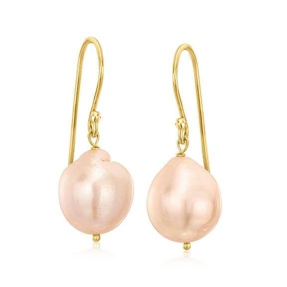 Ross-Simons Italian 10mm Peach Cultured Baroque Pearl Drop Earrings in 18kt Gold Over Sterling, Women's, Adult