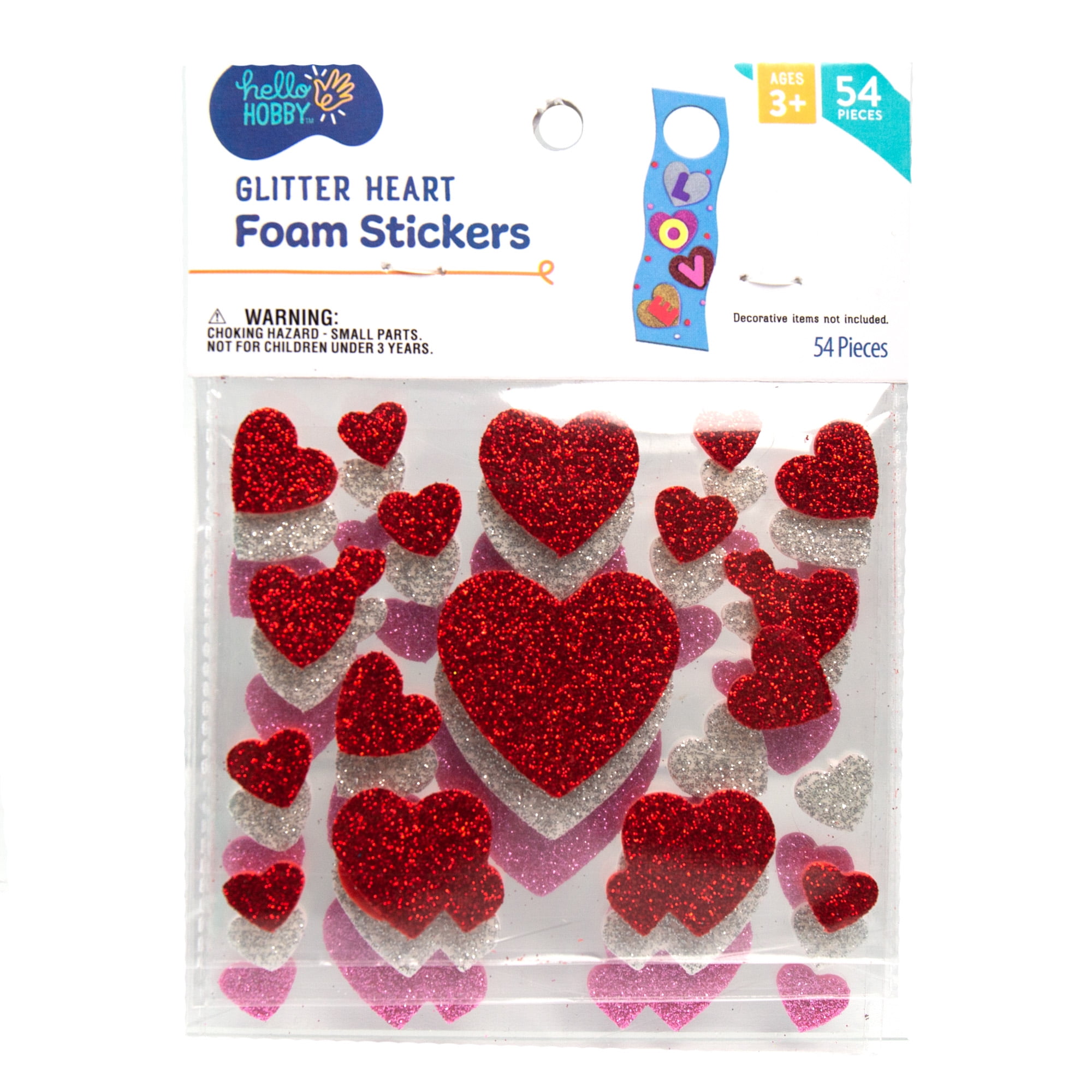 Hello Hobby Solid Glitter Heart Foam Stickers