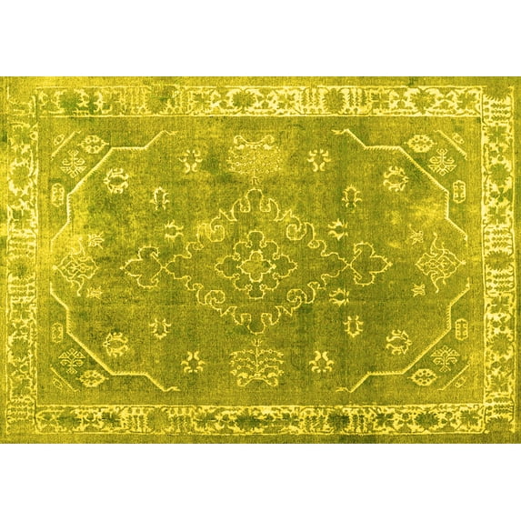 Ahgly Company Indoor Rectangle Abstract Yellow Contemporary Area Rugs, 2' x 4'
