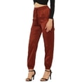 thumbnail image 1 of Pantalones cargo de satén sedoso de tiro alto elástico con cordón para mujer marrón S, 1 of 6