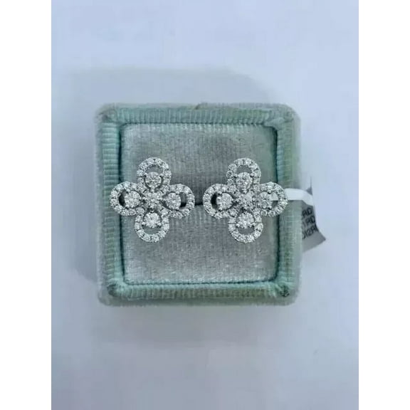 2Ct Round Cut certified moissanite Women Clover Stud Earrings sterling sliver