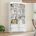 thumbnail image 6 of Homfa Double Row 6-tier Bookcases Floor Standing, 71 in Tall Bookcase Bookshelf with 4 Drawers and 8 Display Cubicles, for Home Office Living Room, White, 6 of 7