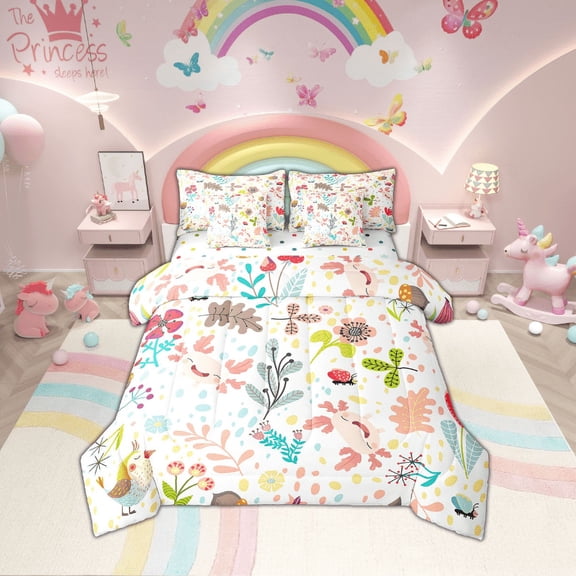 Erosebridal Cute Axolotl Comforter Set 7 Piece Kawaii Axolotl Bed In A Bag With Sheets Twin Cartoon Floral Animal Bedding Set Botanical Leaf Wildlife Sheet Set With Comforter