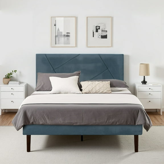 Gewnee Velvet Twin Size Bed Frames with Headboard, Upholstered Platform Bed with Wood Slats Noise Free, No Box Spring Needed