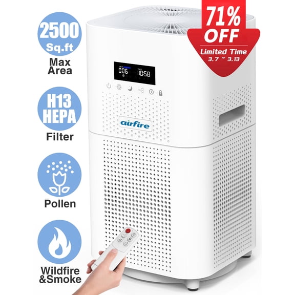 AIRFIRE HEPA Air Purifier for Large Rooms up to 2500 Sq.ft, Air Purifiers for Pet Dander&Odor, Dust, Pollen, Wildfire/Smoke, AP401, White
