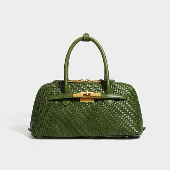 Alikpop Vintage Woven PU Boston Handbag Multi Carry Crossbody Shoulder Bag For Women Emerald Green
