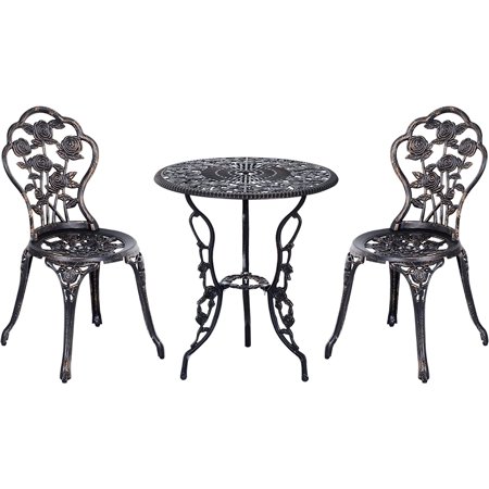 Hantdan 3PCs Patio Bistro Set, Outdoor Cast Aluminum Garden Table and