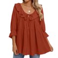 thumbnail image 5 of Women Plus Size Shirt Lace-up Top Ruffle Blouse Short Sleeve Tshirt Loose Flowy Tee Summer Outfit, 5 of 6