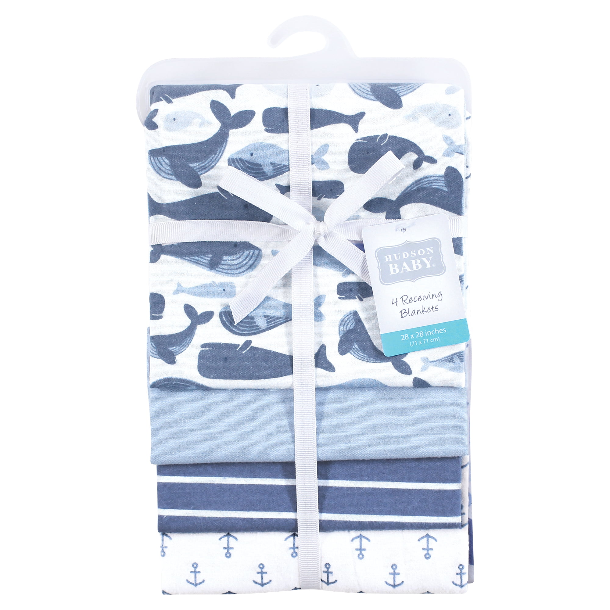 Hudson Baby Infant Boys Cotton Flannel Receiving Blankets 4pk, Cute Whales, One Size
