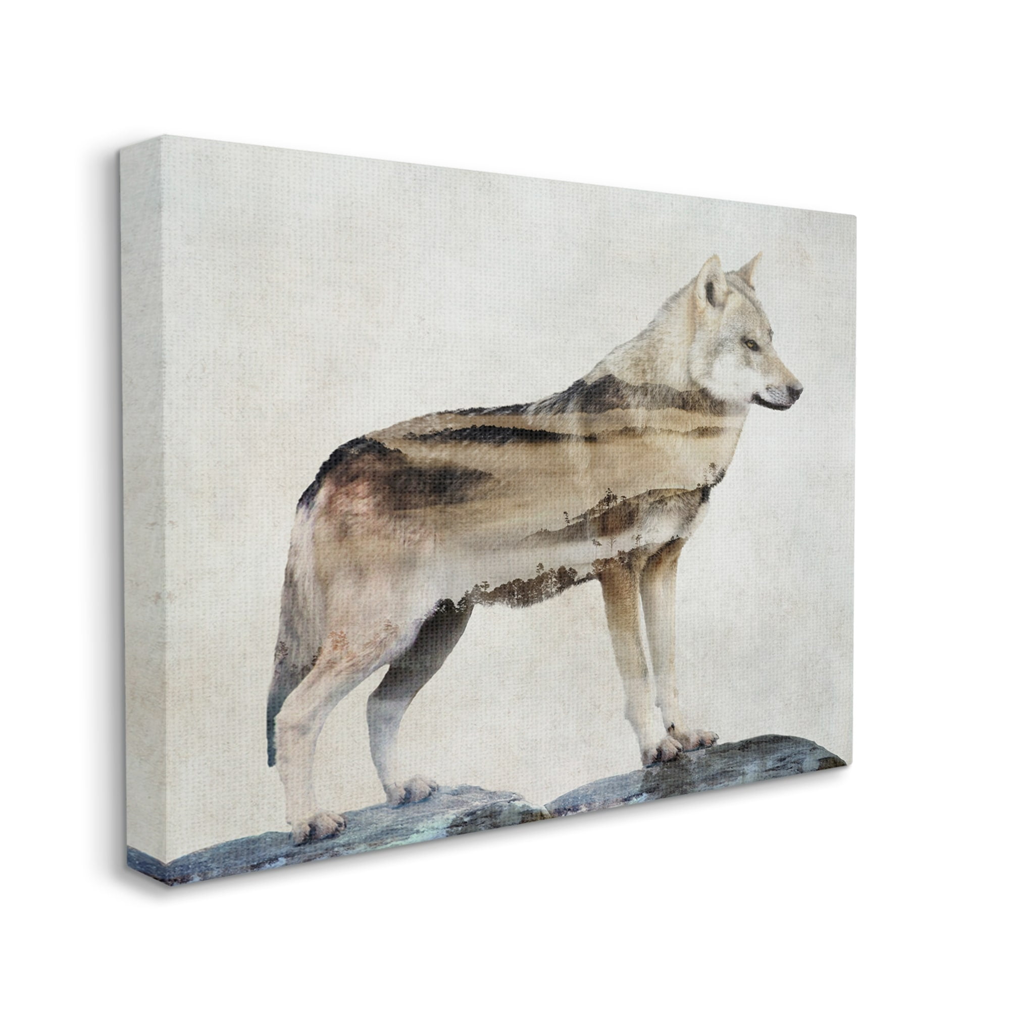 Stupell Wolf Silhouette Forest Nature Scenery Animals & Insects Painting Gallery Wrapped Canvas Print Wall Art