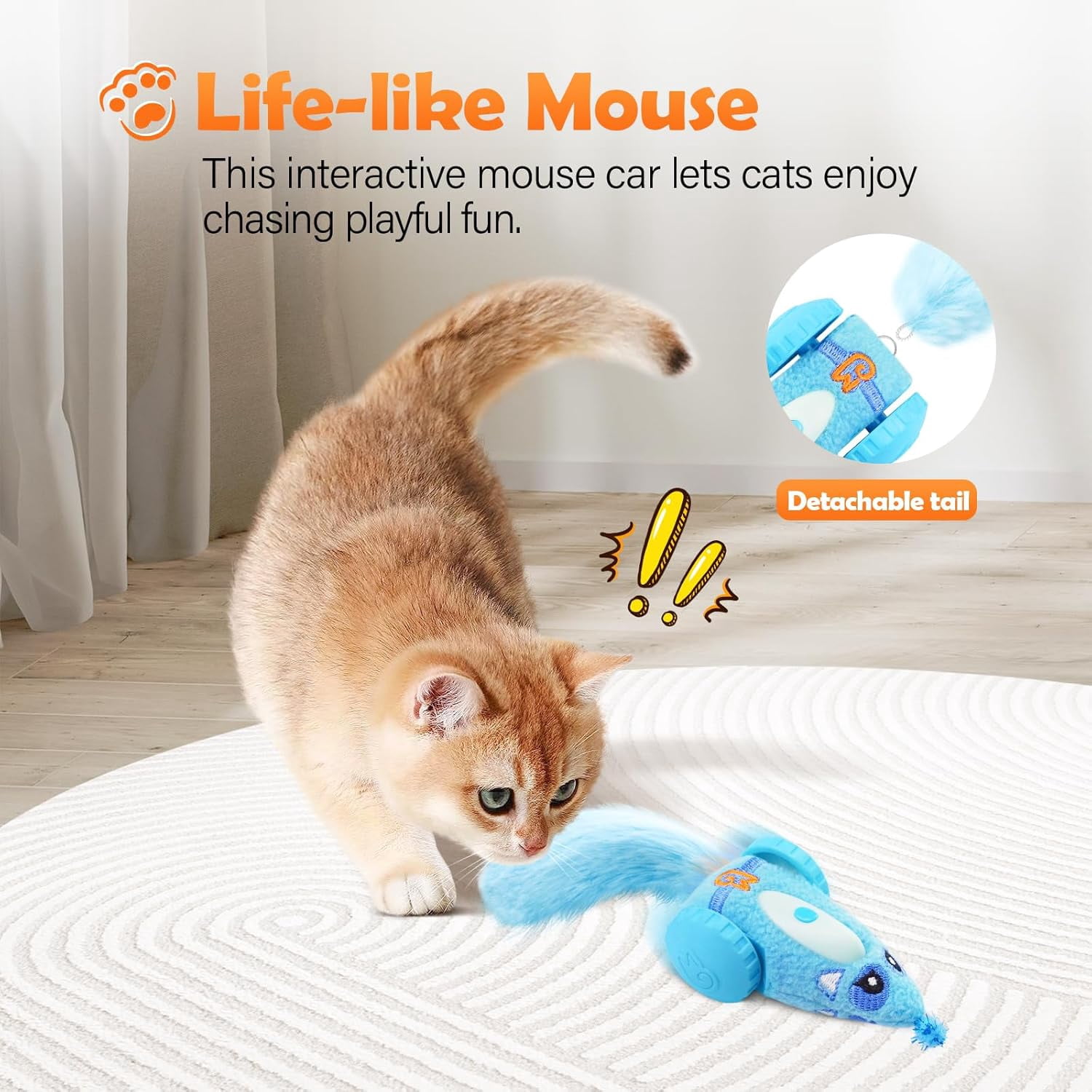 Automatic Cat Toys, Plush Cat Mouse Toy, Interactive Toy for Indoor Cats, Smart Moving Kitten Toy, Rechargeable (Blue)