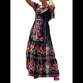 thumbnail image 2 of Vestido de Verano para Mujer, Estampado Floral, Hombros Descubiertos, Sin Mangas, Negro y Rojo S, 2 of 9