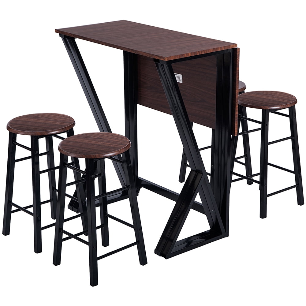 Kepooman 5-Piece Metal Counter Height Dining Set with 4 Bar Stools, Dark Coffee Kepooman 5-Piece Metal Counter Height Dining Set with 4 Bar Stools, Dark Coffee
