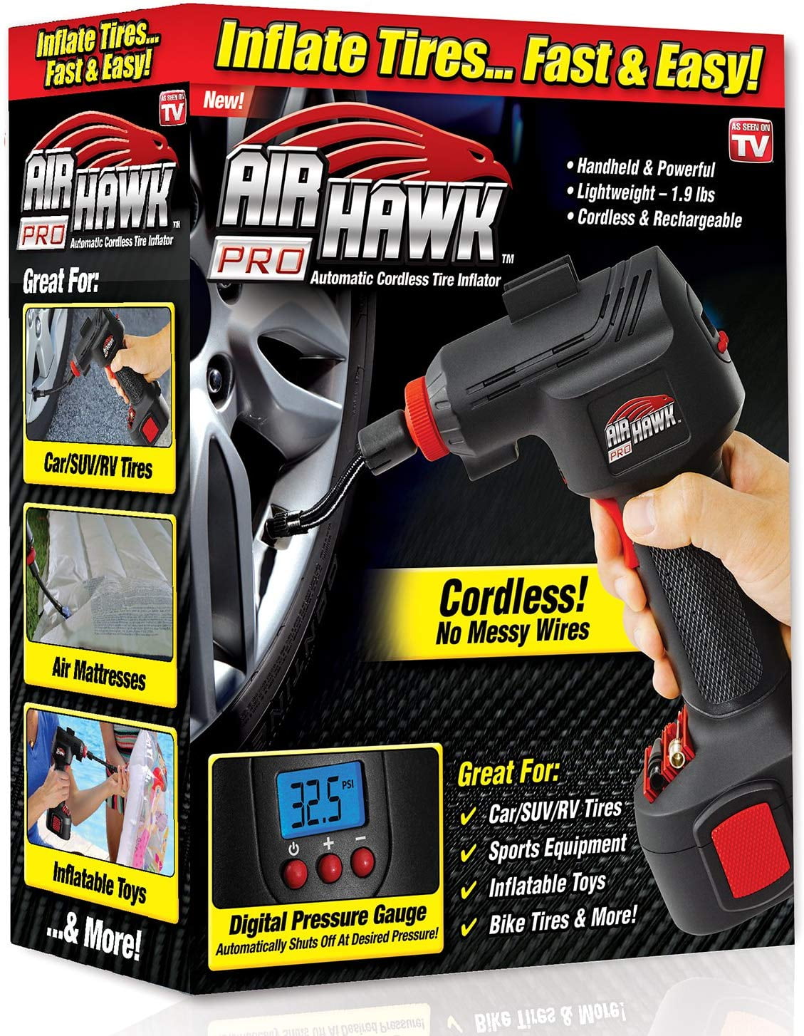 Air Hawk Pro Automatic Cordless Tire Inflator Portable Air Compressor