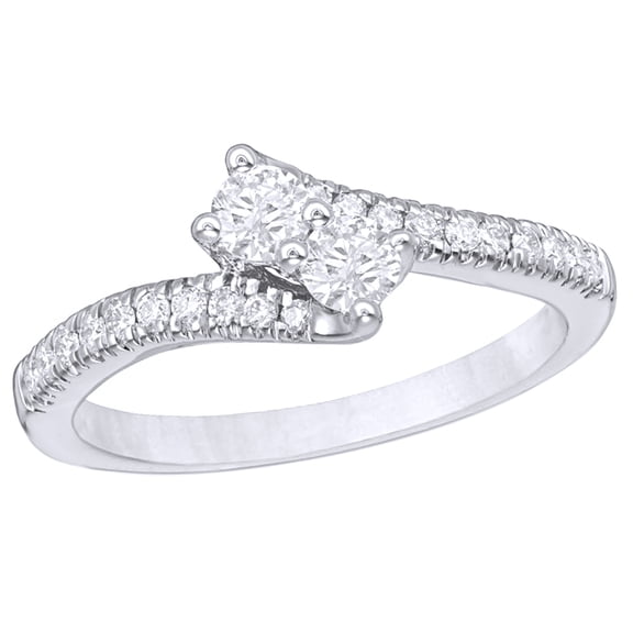 AFFY White Natural Diamond Bypass Ring in Two Stone 14k White Gold