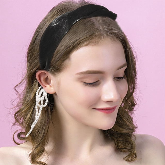 Mujer Tassel Pendiente Joyería Joyería Dulce Sólido Falso Pendiente Cinta Cabeza de Cabeza de Lado Perla Peinado Pelo Aro para Regalo Niño - Negro Soledad Aro de pelo