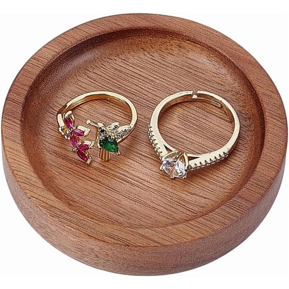 1Pc Small Round Wood Ring Tray Tan Wedding Ring Holder Organizer Jewelry Box Dish Mini Jewelry Display Stands for Necklace Bracelet Display Wedding Party Decor Gift for DIY