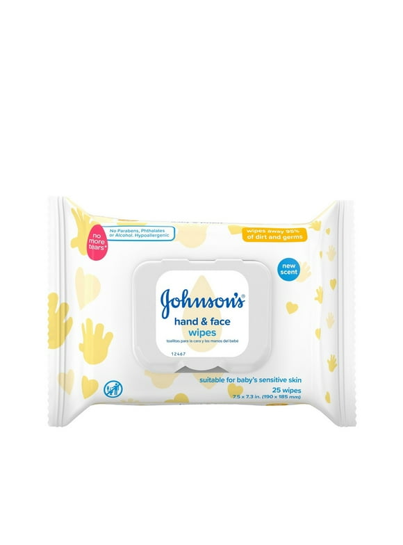 Johnson's Hand & Face Baby Sanitizing Cleansing Wipes for Travel and On-the-Go, No More Tears Formula, Paraben and Alcohol Free, 25 ct (Pack of 4)