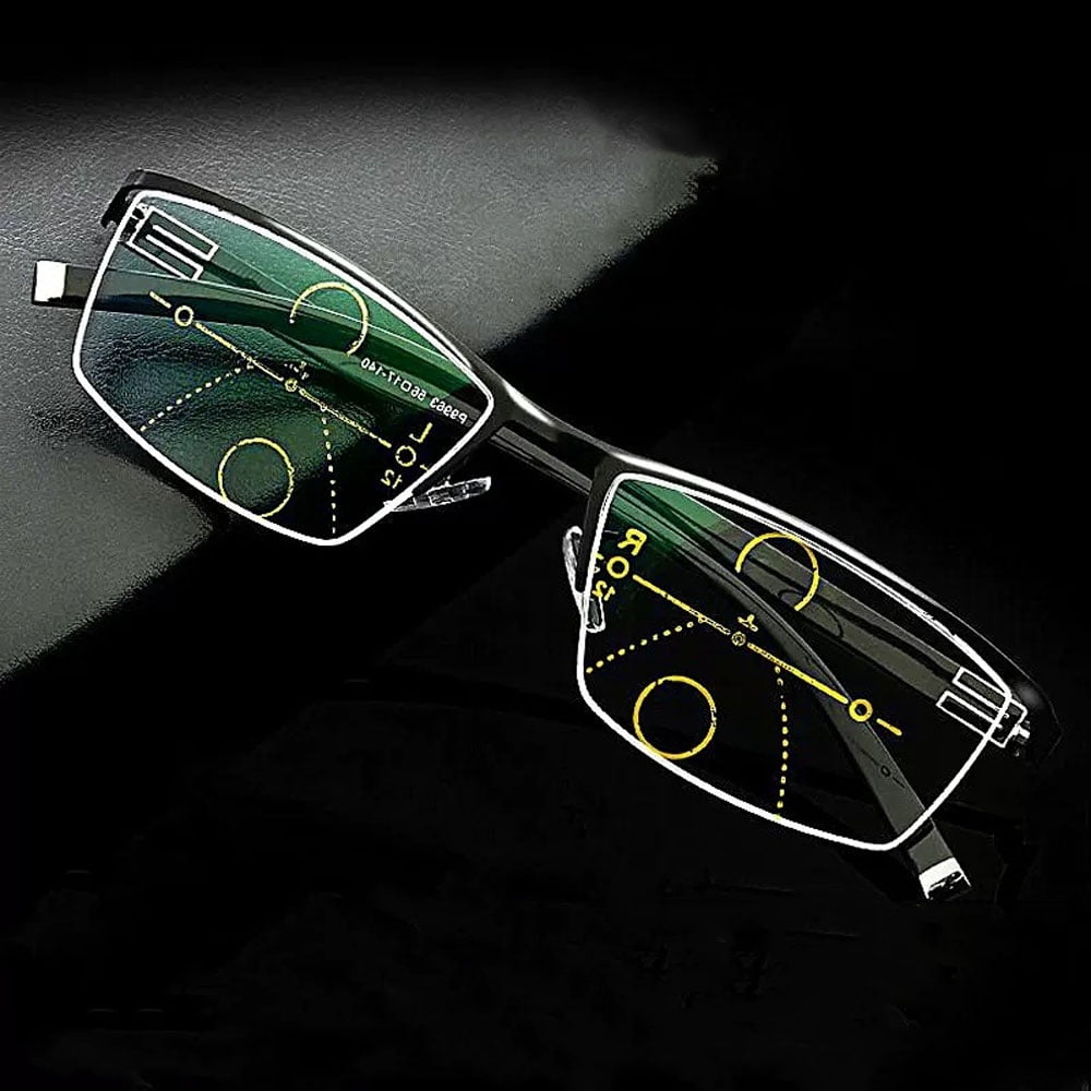 Men Black Half Rimless PROGRESSIVE Reading Glasses Multi-focal Business Flexible TR Lightweight Classic Readers +1.00