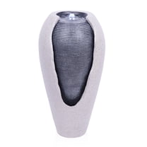 Two Tone Gray Ribbed Jar Floor Fountain with LED Lights