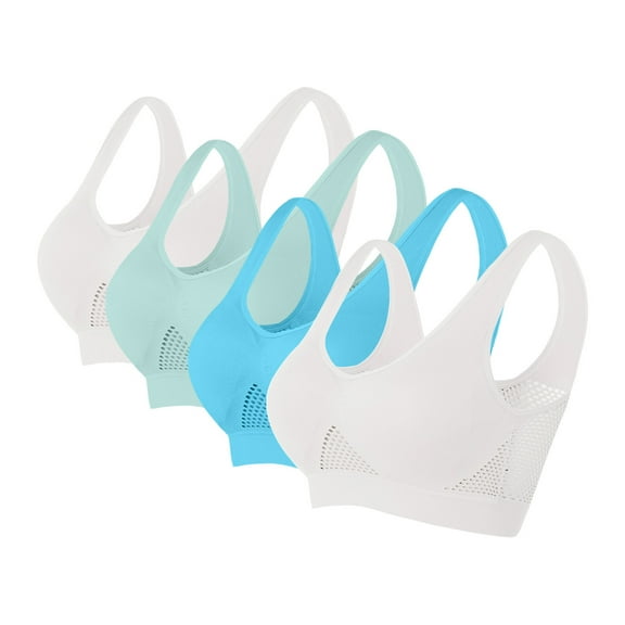 Wyobmus 4 Pack Womens Plus Size Sport Bra No Underwire Comfort Push Up Bras Scoop Neck Soft Wireless Yoga Bra White/Green/Blue/White