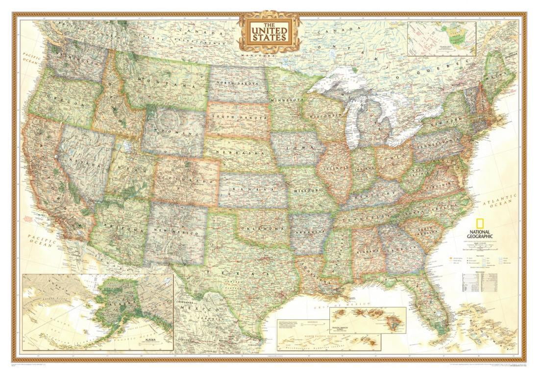 National Geographic United States Political Map, Executive Styl