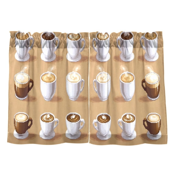 Linen Kitchen Curtains Coffee Cups Pattern Design Tier Curtains Tier Kitchen Living Room Bedroom Balcony 2 Panels 27x24 Inch