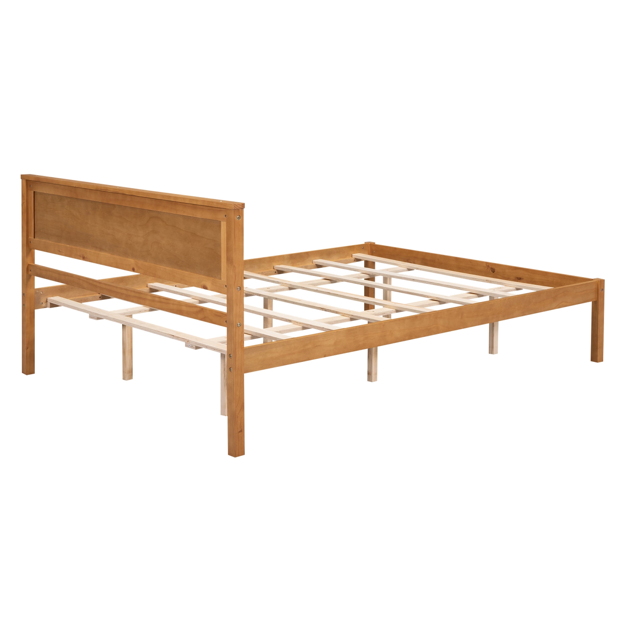 Leumius Queen Size Platform Bed Frame with Headboard, Wood Slat Support, No Box Spring Needed for Bedroom Guest Room Oak